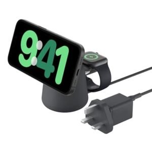 Belkin BoostCharge Pro 2-in-1 Wireless Charging Dock with MagSafe 15W Fast Charge iPhone Charger Compatible with iPhone 16, 15, 14, 13, and 12 Series, AirPods, and Other MagSafe Enabled Devices