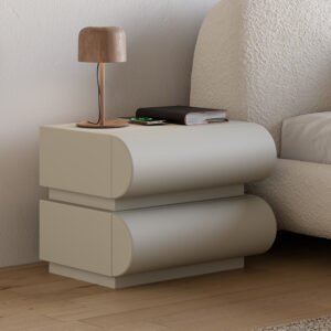 Modern Light Grey Leather Smart Nightstand with Wireless Charger 2 Drawers Bedside Table with USB & Type-C Ports