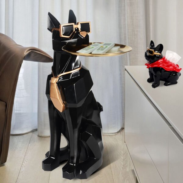 Sculpture Tray End Table Modern Black Side Table with Tissue Storage